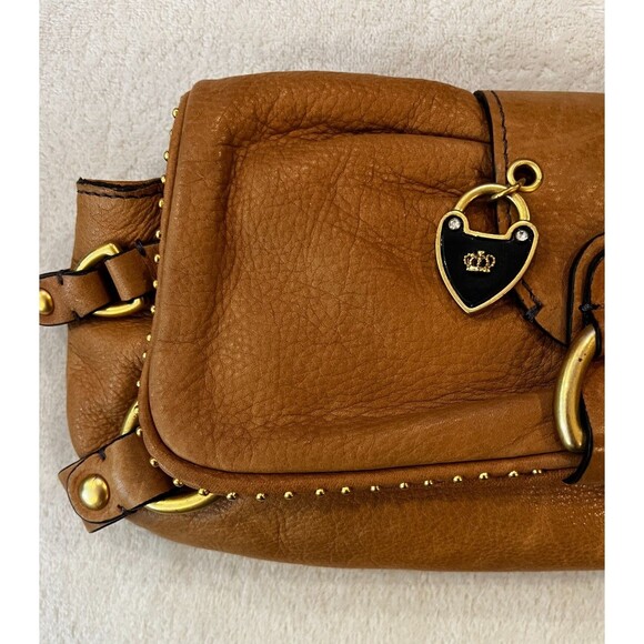 Vintage Y2K Tan Juicy Couture Leather Charms Mini Skeleton Key Purse Bag Clutch